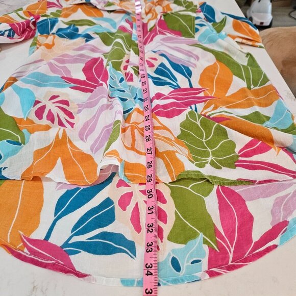 True Destinations Medium Button Long Shirt Multicolor Tropical Print Boho Beach - Picture 10 of 10